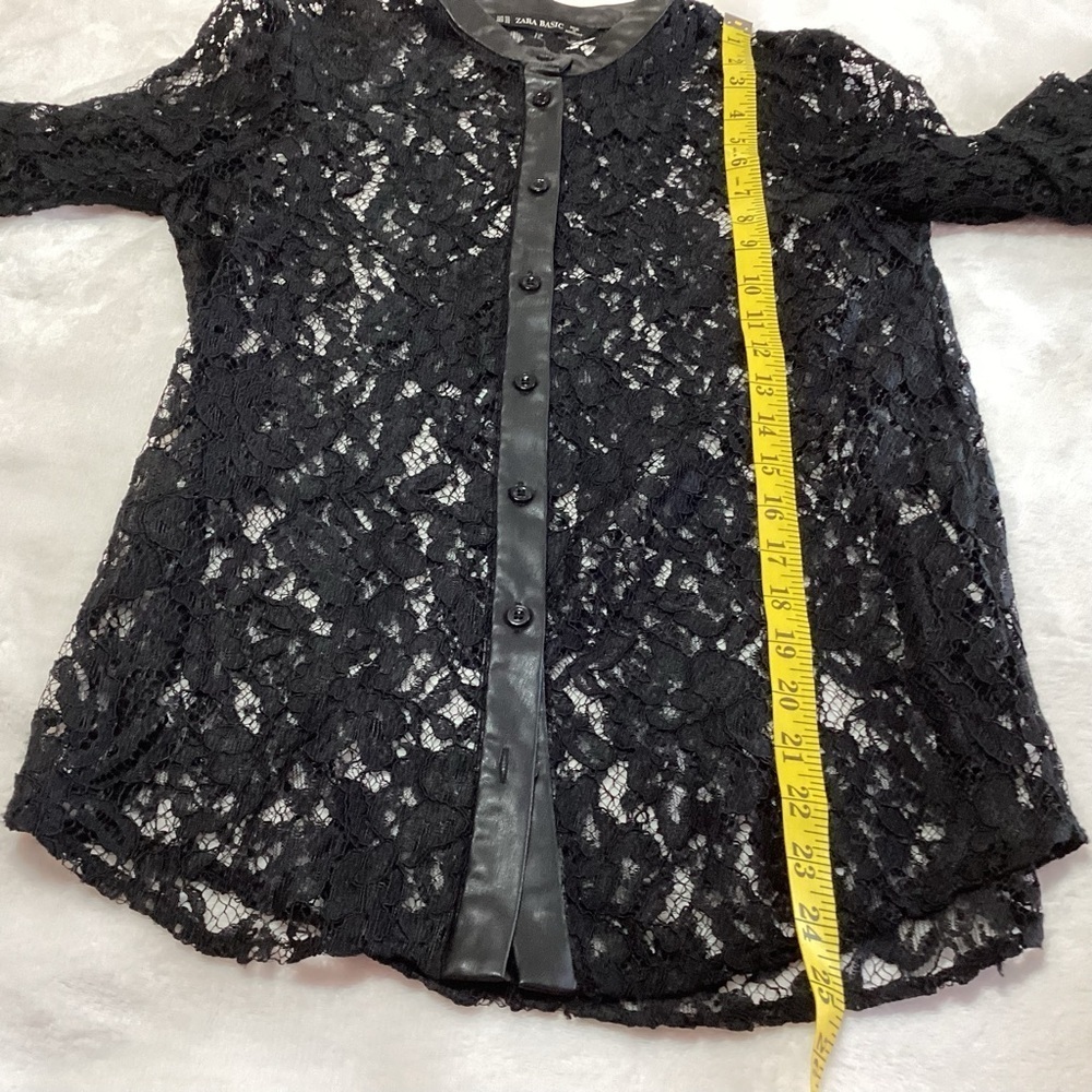 Zara Basic Lace Button Up Top Long Sleeves Size XS Black Whimsigoth Dark Fairy - Picture 9 of 9